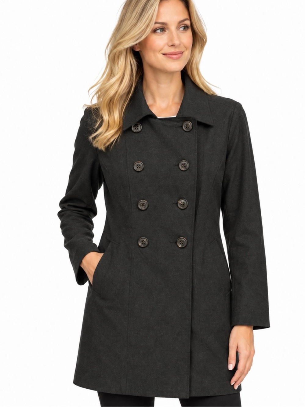 CAbi’s Ponte Casablanca, Double-Breasted Grey Trench Coat.